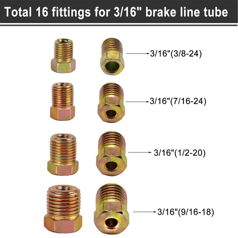 MuHize Brake Line Fitting Kit 32PC - SAE 3/16" & 1/4" Brake Tube Inverted Flare Unions (3/8-24 UNF) for Ford GM Dodge Chrysler Jeep Car Truck - Heavy Duty - Image 3